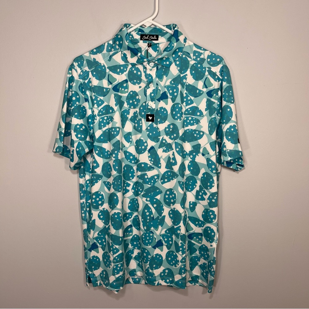 NEW Bad Birdie Polo Shirt Mens Medium Blue Green Teal Golf Performance Stretch
